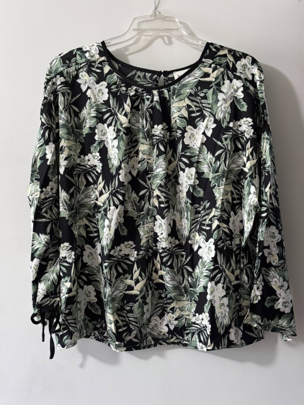 NWT Hayden Los Angeles Black Green Floral Side Tie Long Sleeve Blouse 1XL